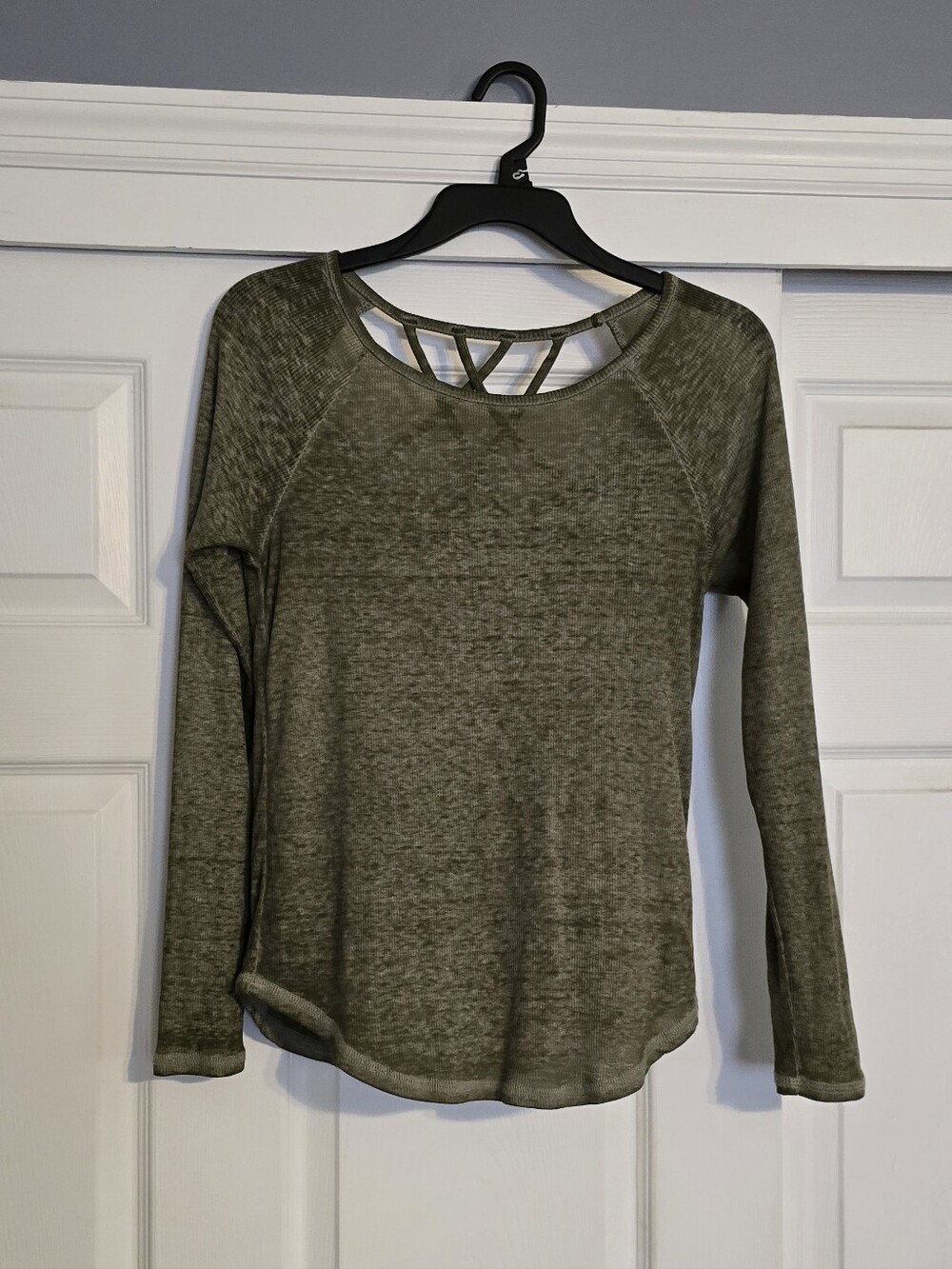Womens Olive Green Long-Sleeve Strappy Back Top